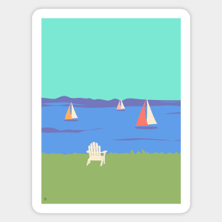 Retro Coastal Boats at the Beach House Sticker